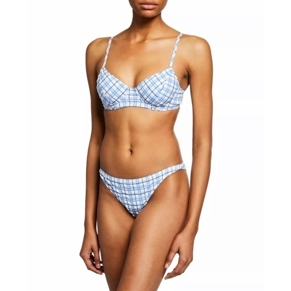 NWT Tory Burch Plaid Underwire Bikini Top Hipster Bikini Bottom Se Blue size L - Picture 7 of 13